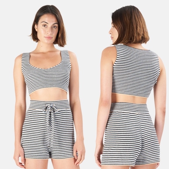A.L.C. Pants - A.L.C. Greyson Stripe Rib-Knit Crop Top &  Billie Short 2pc Set Small
